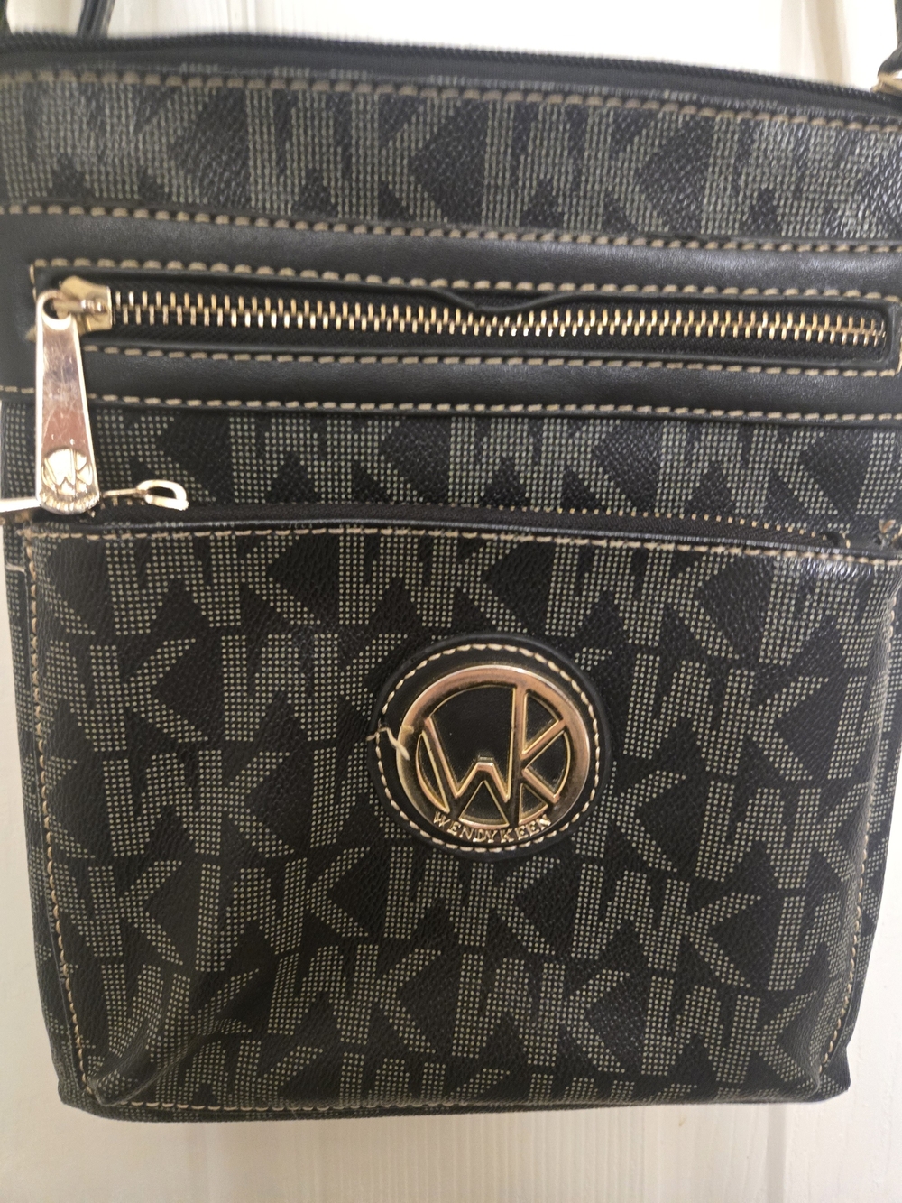 Wendy Keen Black Crossbody Bag with Signature WK Logo